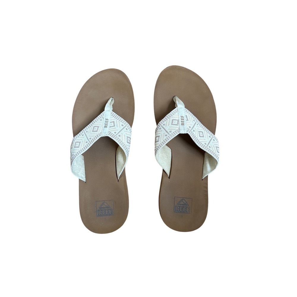 Reef Spring Woven Flip‎ Flops Cream Geometric Pattern Sandals Womens 9